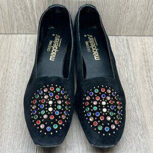 California Magdesians Shoes Womens 6M Jeweled Embellished Loafer Suede Black